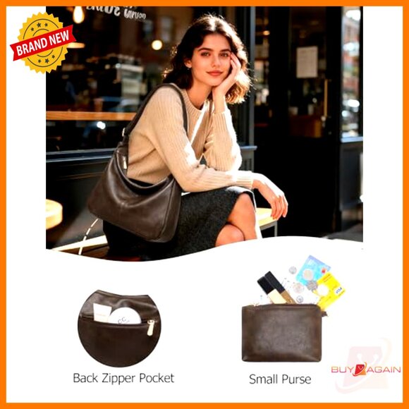 Soft Vegan Leather Hobo Bag with Adjustable Strap and Mini Purse - Picture 5 of 7